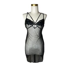 Victoria's‎ Secret Black Mesh Lace Strappy Babydoll Lingerie Chemise S/P